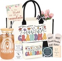 Grandma Gifts for Birthday Tote Bag Grandma Gift Set from Granddaughter Grandson Grandchildren Grandkids Christmas Gifts for Grandma Tote Bag Makeup Bag 16 Oz Can Glass Bead Bracelet
