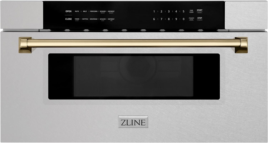 ZLINE Autograph Edition 30 in. 1.2 cu. ft. Built-In Microwave Drawer in Satin Stainless Steel with Polished Gold Accents (MWDZ-30-SS-G)