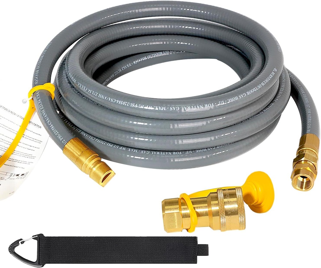 25FT 1/2" Quick Coupling Natural Gas Hose, Natural Gas Switching Kit for BBQs, Grills, Pizzas, Deck Heaters and Low Pressure Equipment