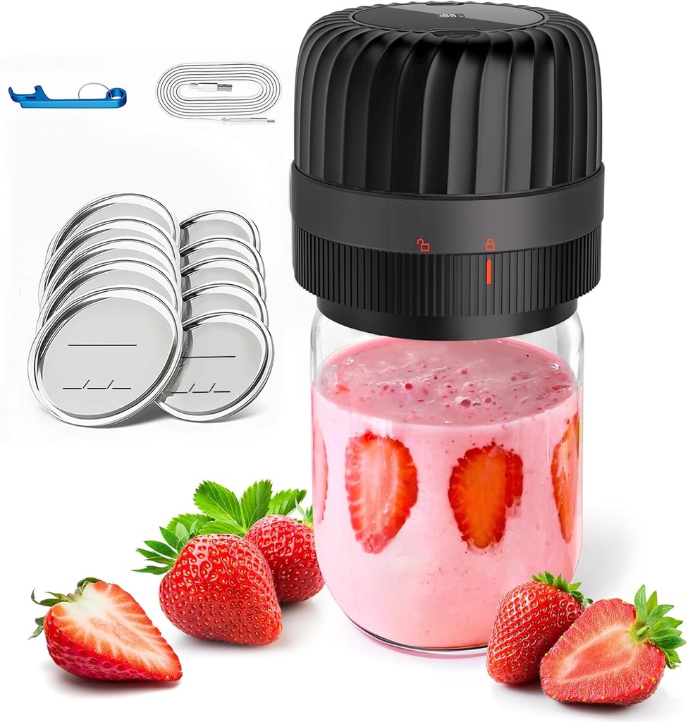 Electric Mason Jar Vacuum Sealer Kit for Wide-Mouth & Regular-Mouth Mason Jars, Jar Vacuum Sealer for Mason Jars