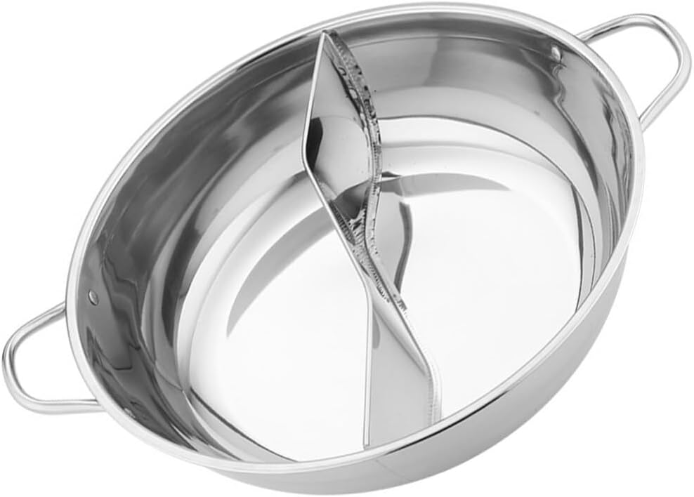 Tofficu Hot Pot with Divider, Stainless Steel 12.6 Inch Divided Hotpot, Hot Pan Hot Double Sauce for Induction Cooktop Gas Stove