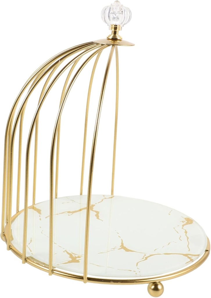 Kichvoe Gold Birdcage Cake Stand with White Pattern Tiered Dessert Display for Weddings and Parties Easy Assembly and Portable Makeup Organizer Shelf for Cupcakes Fruits Donuts and