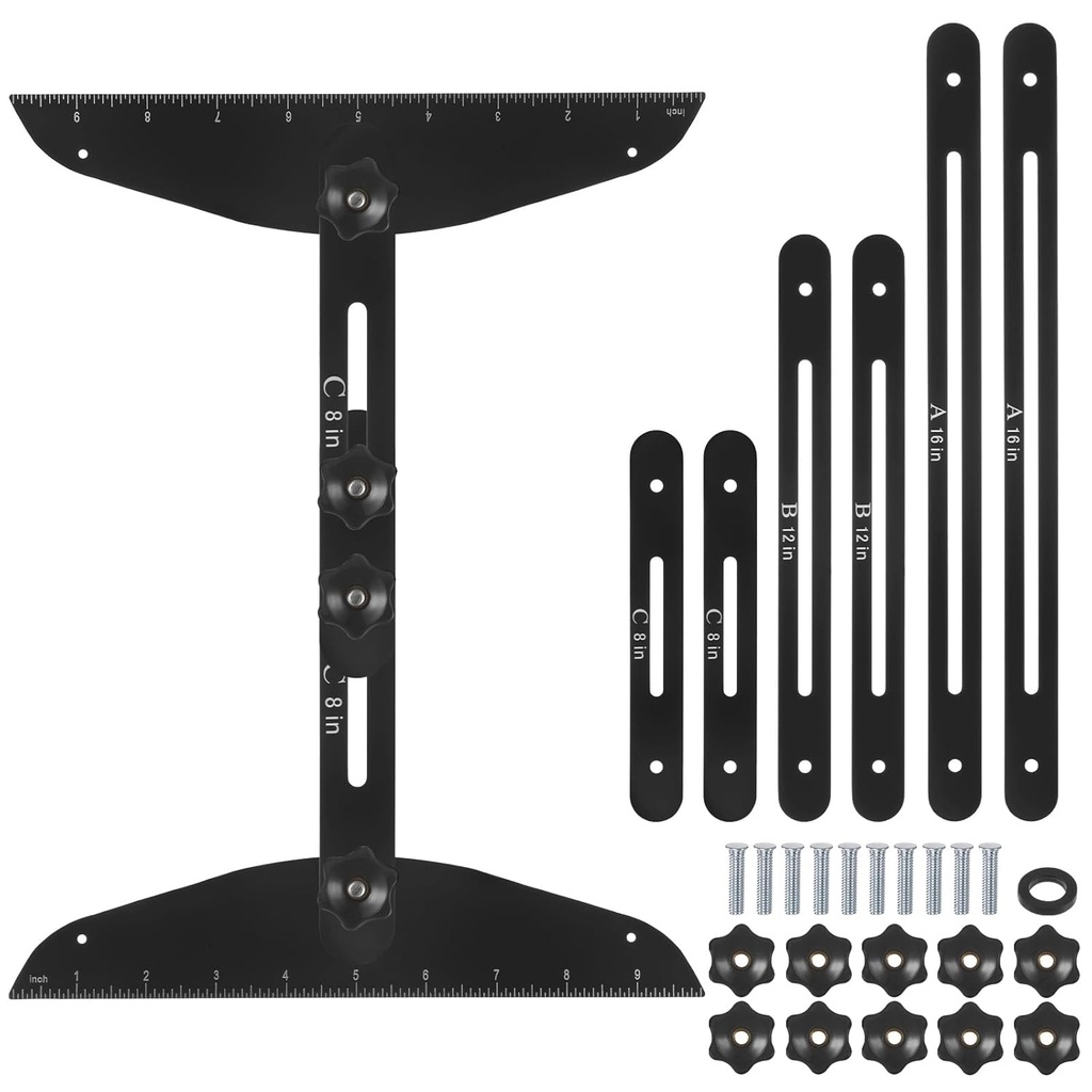 HARFINGTON Stair Tread Template Tool 9"-54" Adjustable Length Stair Measuring Tool Jig for Stair Treads Suitable for Stairs, Risers and Partition,Black