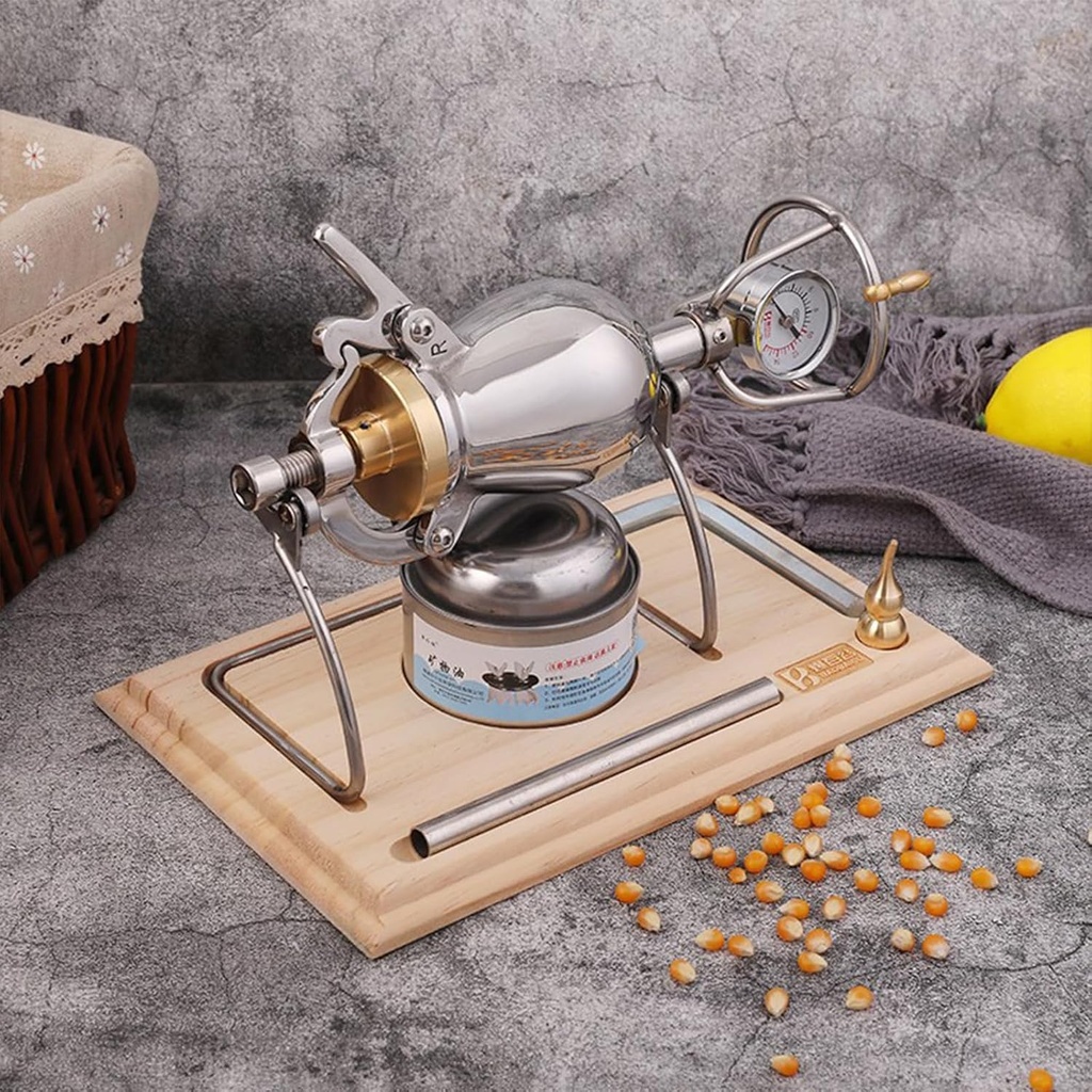 Manual Popcorn Maker, High-Pressure Popcorn Machine, Traditional Chinese Vintage Popcorn Maker, Stainless Steel Mini Handheld Popcorn Popper 350ml