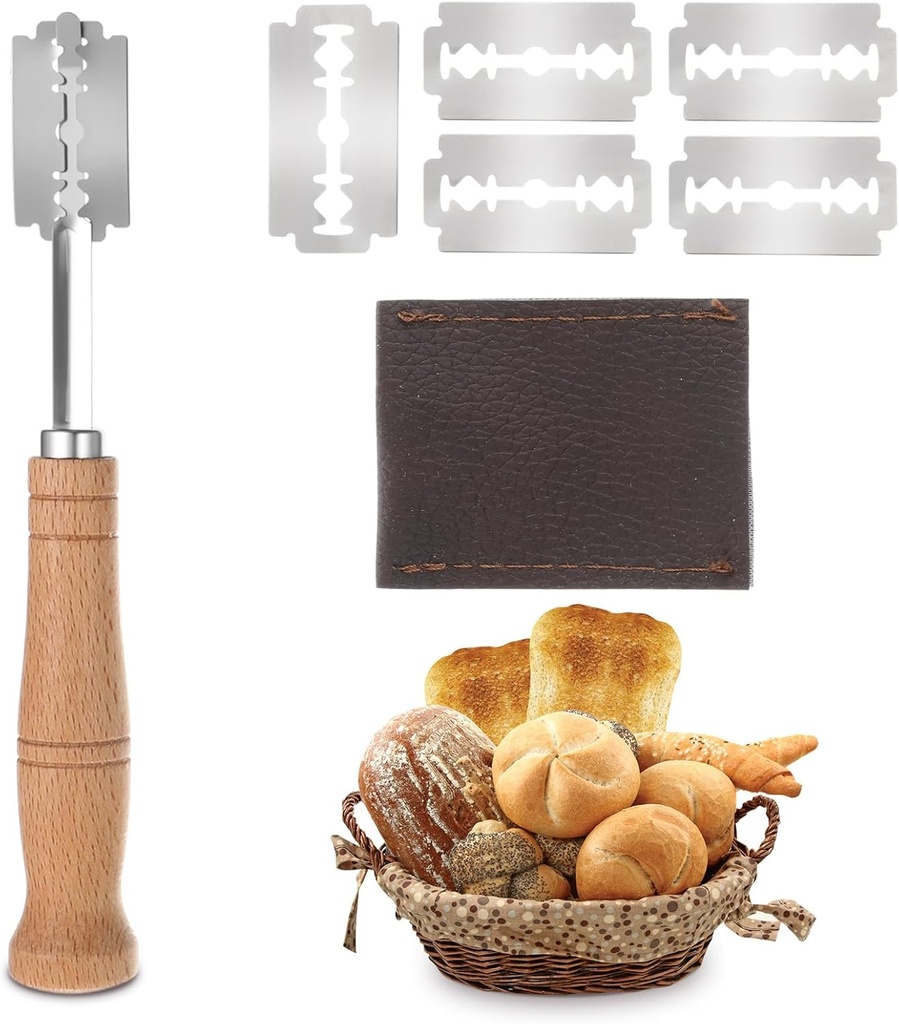 Bread Scoring Tool Lame Bread Tool with 5 Blades and Anti-cut Finger Sleeve with Storage Box Dough Cutter for Homemade Dough Cutter Baking with Protective Cover