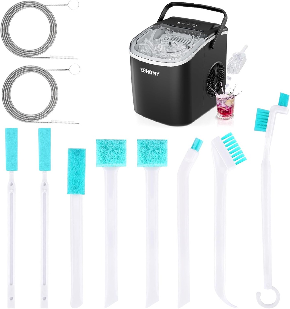 10PC Ice Maker Cleaning Brush Set,Countertop Ice Maker Cleaner - 2Pcs 55in Long Tube&Pipe Brush Nylon Bristles with 8Pcs Crevice Cleaning Brush