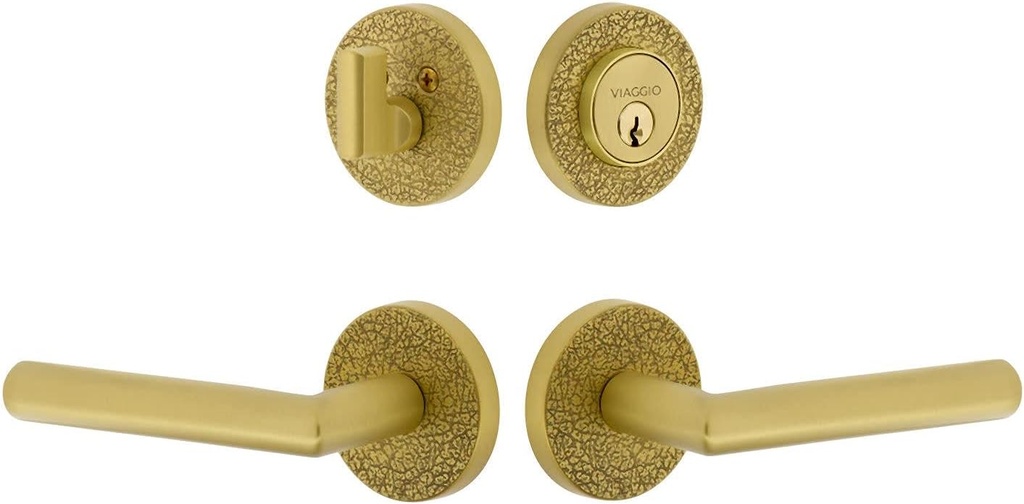 Viaggio CLOMLTMOD_Combo_234_RH Motivo Right Handed Solid Brass Single Cylinder Keyed Entry Door Lever Set and Deadbolt Combo Pack - 2-3/4" Backset - Satin Brass