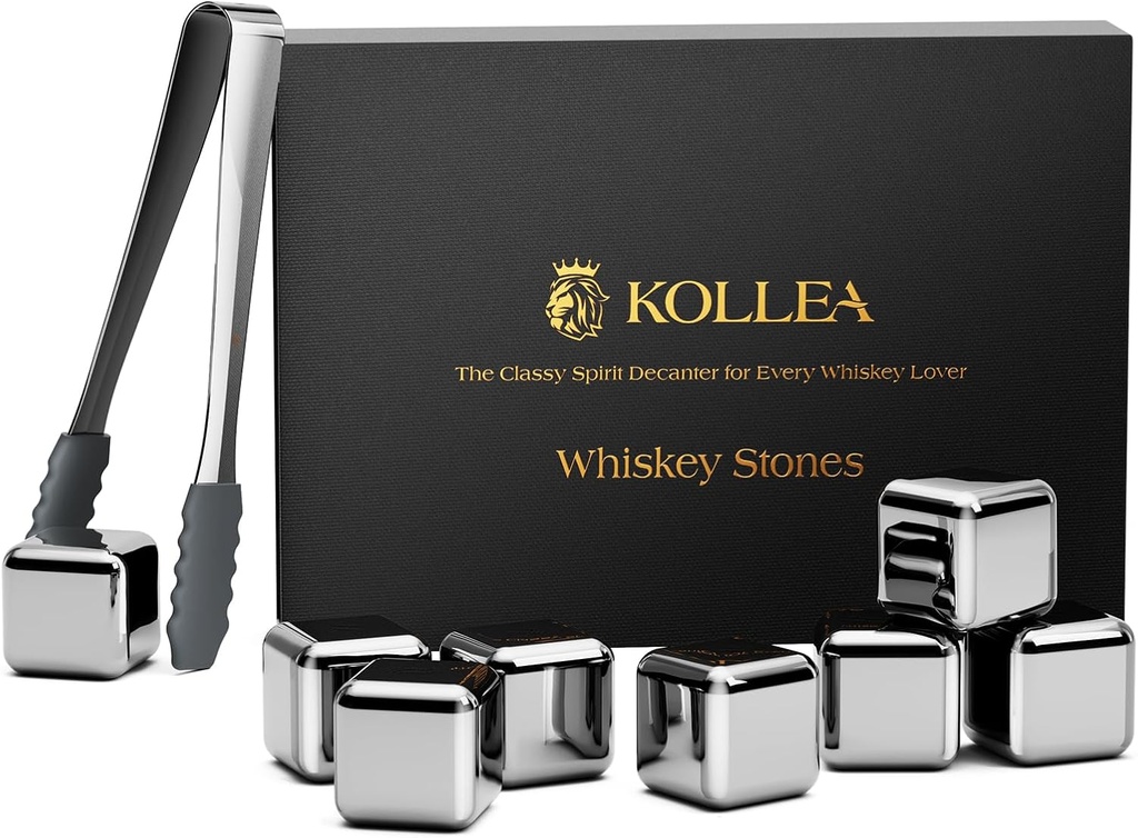 Kollea Christmas Whiskey Stones, 8 Packs Stainless Steel Whiskey Chilling Rocks, Reusable Ice Cube for Drinking, Cool Birthday Gift for Men Dad, Boyfriend, Beer Lover, Bourbon, Scotch, Gin, Beverage