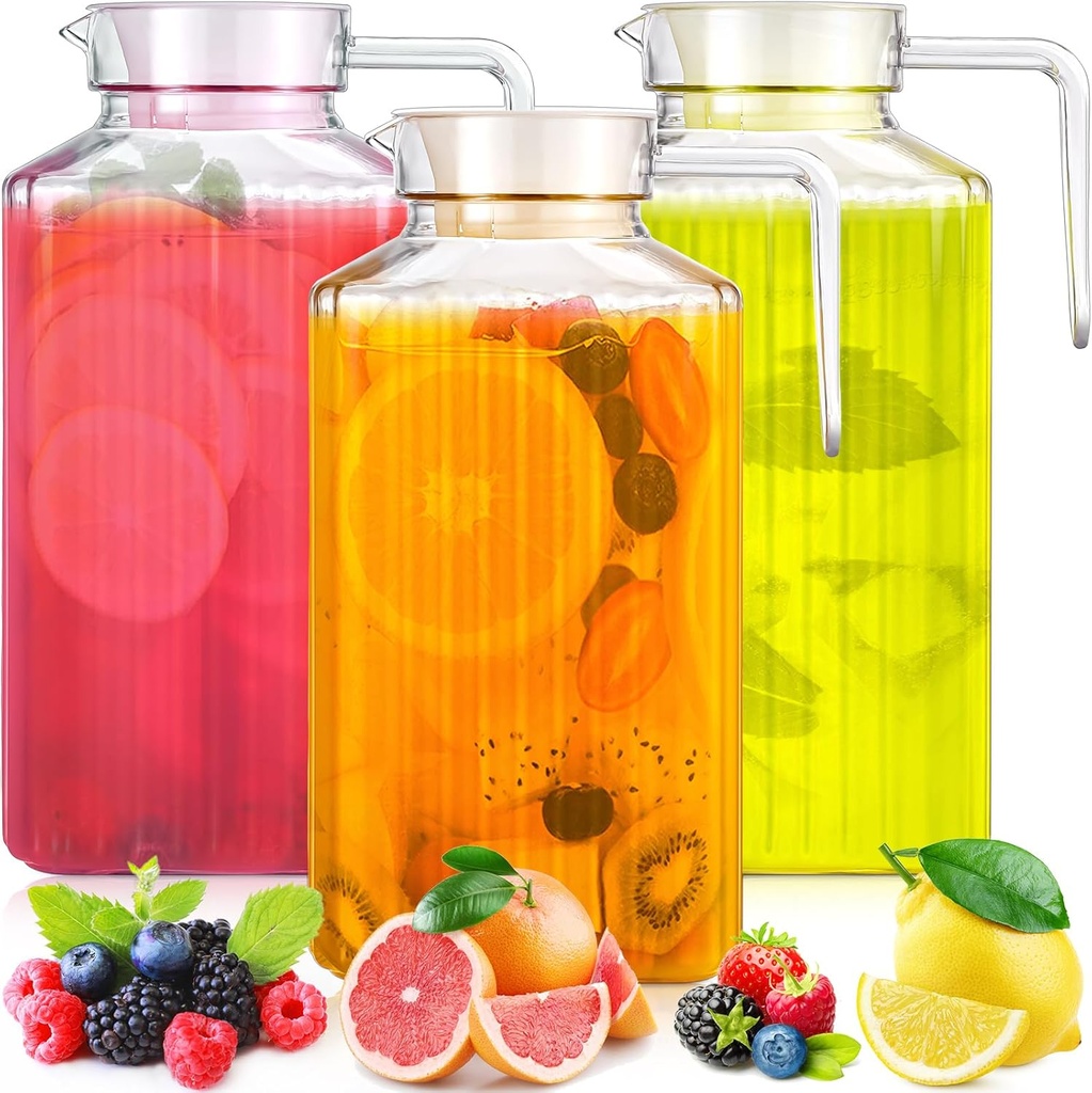 Tanlade 3 Pcs 68 Oz Plastic Pitcher with Lid and Handle Acrylic Clear Water Carafe Heat Resistant Water Pitcher Acrylic Iced Tea Pitcher for Cold and Hot Drinks Beverage Jug Juice Milk Coffee