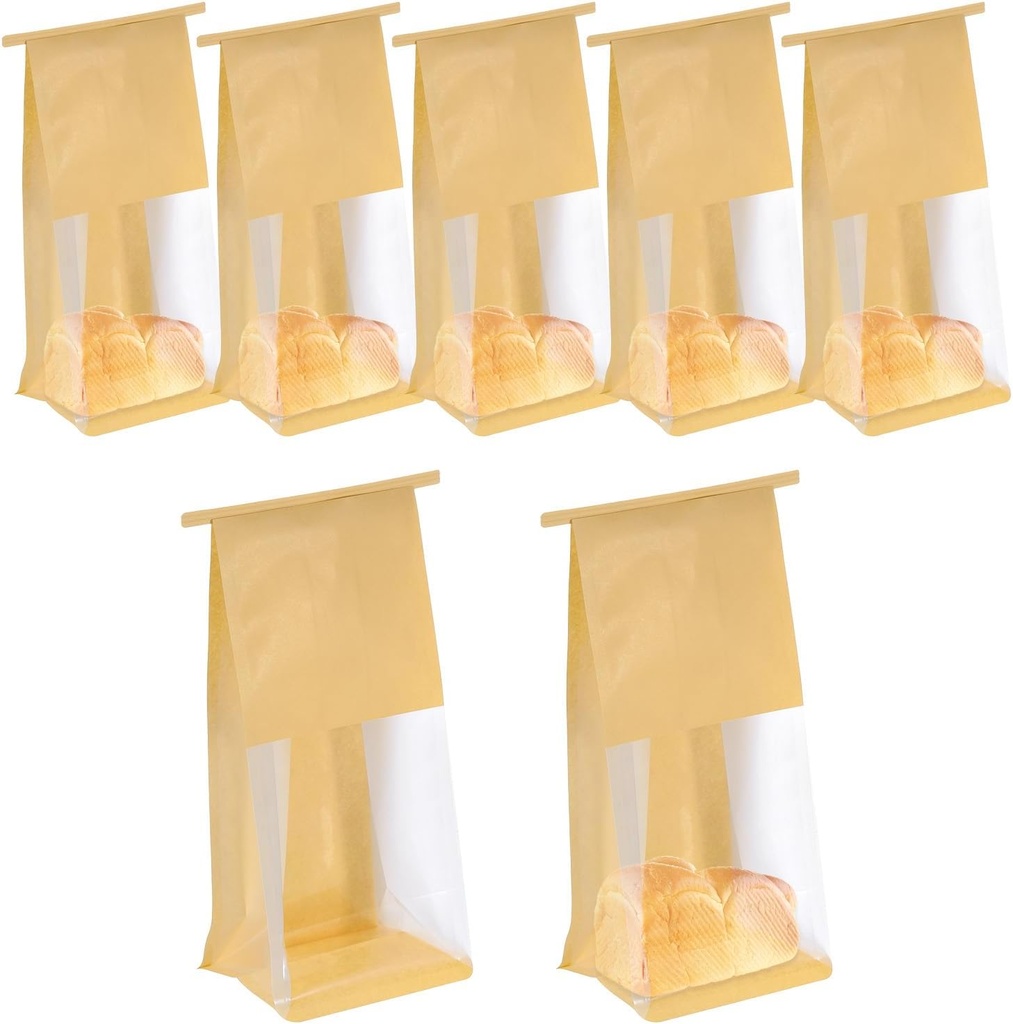 uxcell 25Pcs Bread Bags for Homemade Bread, 5.1x3.9x11 Inches Kraft Bakery Bags with Iron Tie Tab Lock Loaf Gift Bags with Baked Foods Packaging, Brown