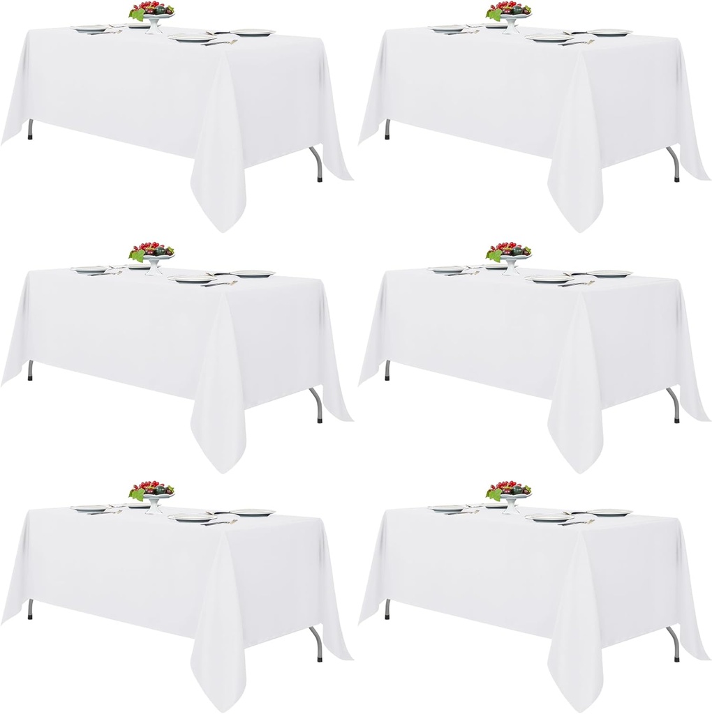 Fitable White Tablecloths for Rectangle Tables, 6 Pack - 70 x 120 Inches - Reusable and Washable Table Clothes for 6-8 Ft Tables, Polyester Fabric Table Covers for Wedding, Party, Banquet