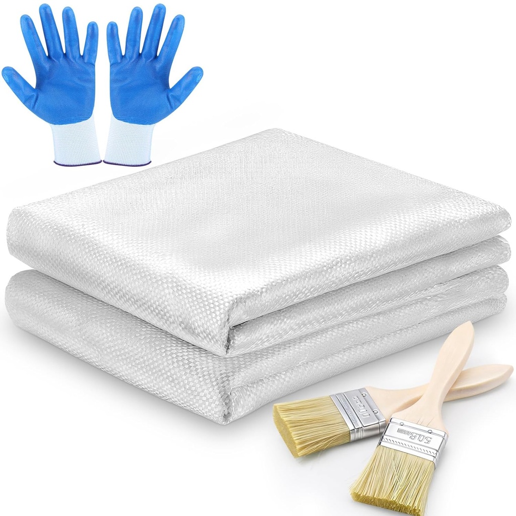 Breling 50" x 48Ft/ 16Yd Fiberglass Cloth Set Includes 12 oz Fiberglass Cloth Two Wooden Handle Brush and Gloves for Boat Repair and Molding Roofing