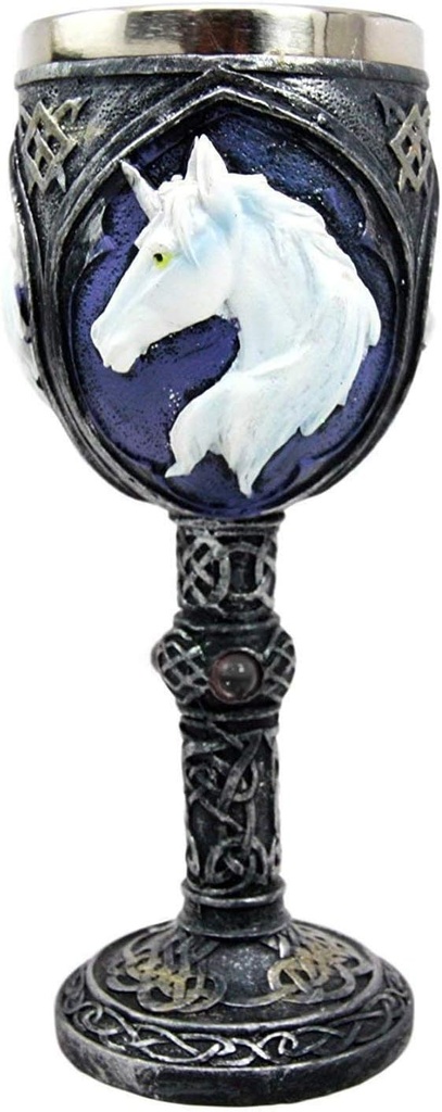 Bellaa Unicorn Goblet Wine Chalice Ossuary Resin Body Stainless Steel 8 inch