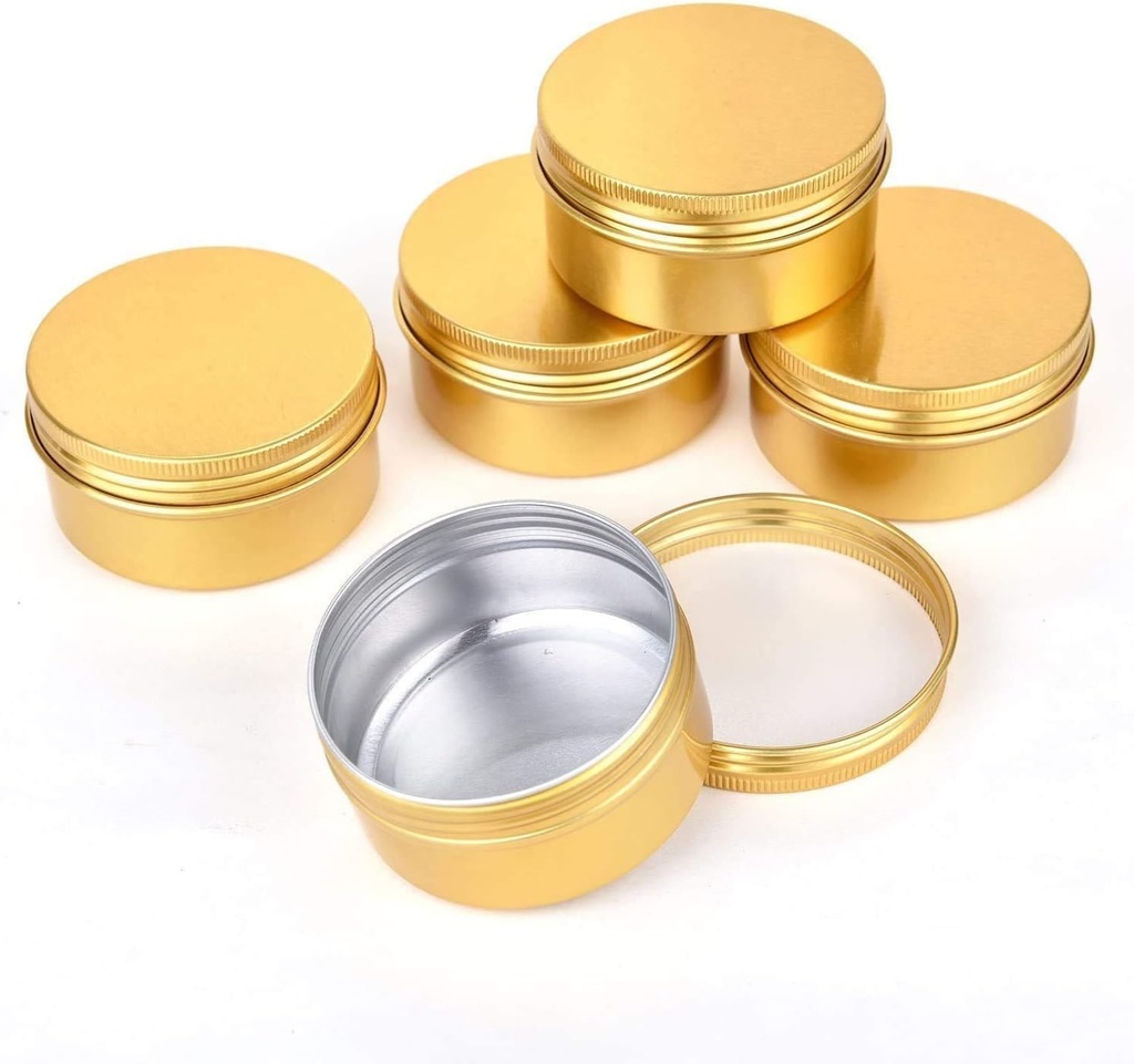 6 Pack 5 Oz Screw Lid Round Tins Aluminum Tin Cans Jar Metal Steel Tins Container 150ml DIY Candle Empty Tins Cosmetic Sample Container Travel Storage for Spices Candies Tea Gift(Gold)