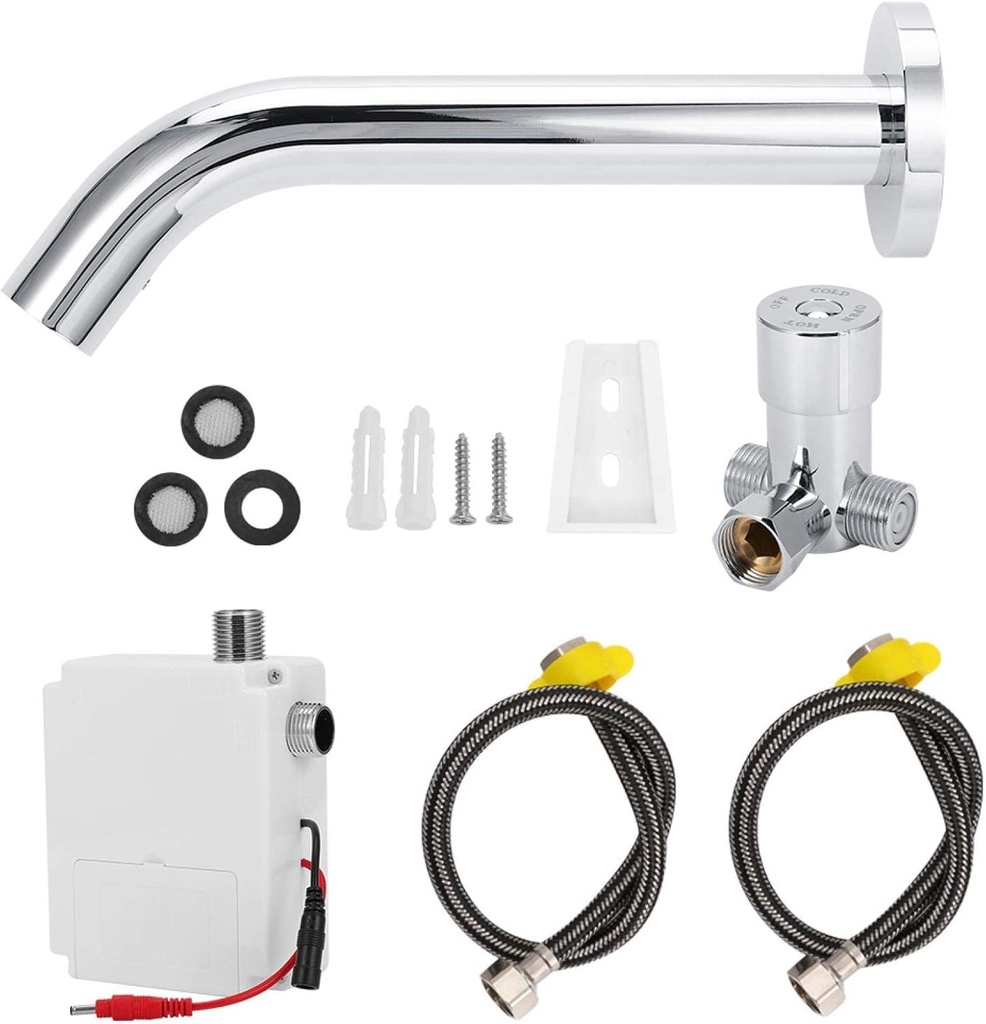 Fdit G1/2in Wall Mount Automatic Faucet with Automatic Sensing Induction Sensor Stainless Steel Water Faucet Hot and Cold Basin Water Tap