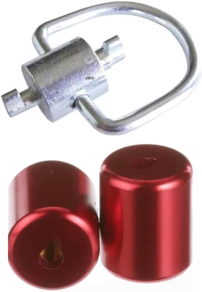 Generic The HVAC Multi Key Tool & 2 Pink Brass 1/4 inch Refrigerant locking caps Safe guard your AC systems efficiency and the environment from lost or accidental Miss-Use. ECWB, Red