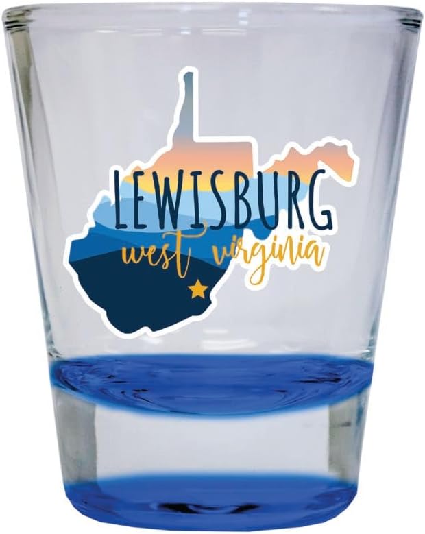 R and R Imports Lewisburg West Virginia Blue Ridge State Shape Design Souvenir 2 Ounce Shot Glass Round Blue 4-Pack