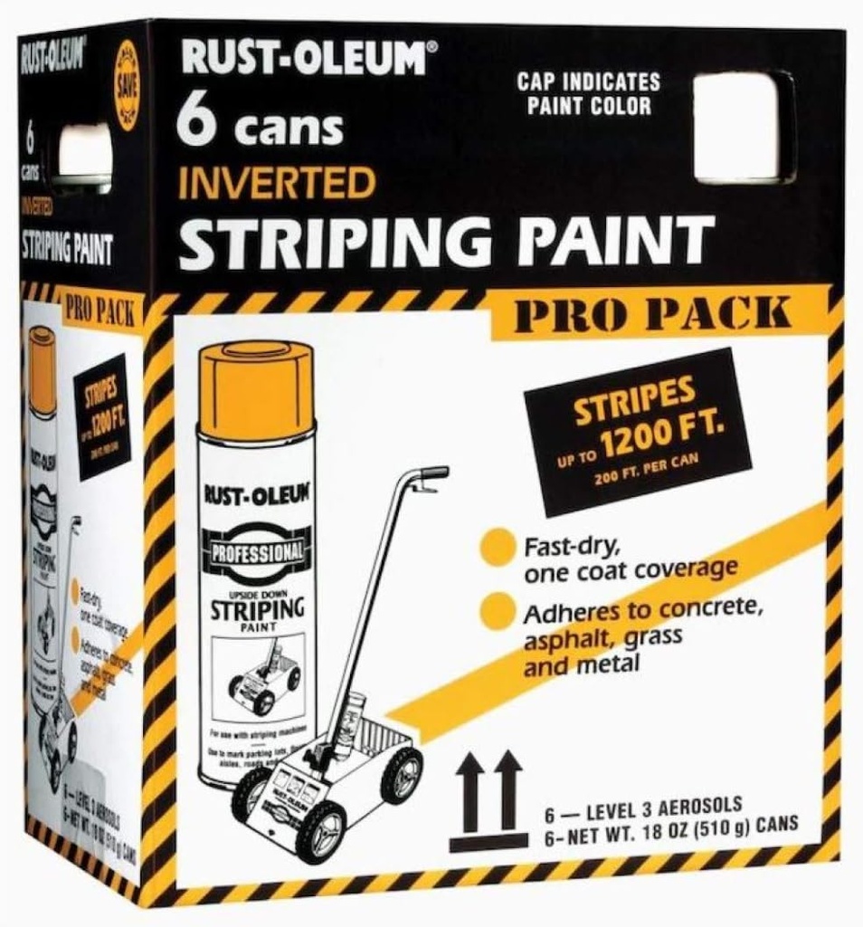 Rust-Oleum P2593849-6PK Professional Inverted Striping Spray Paint, 18 oz, White, 6 Pack