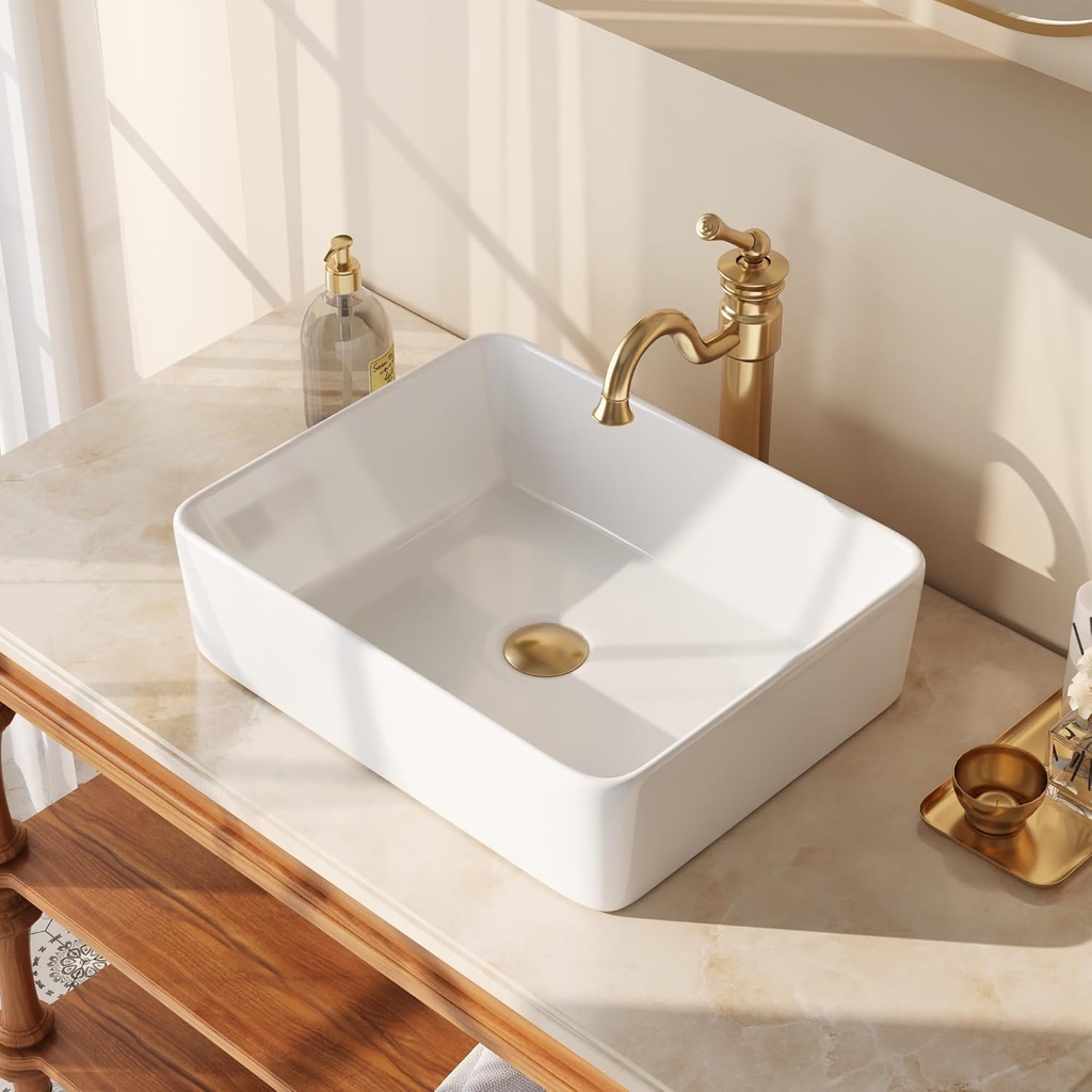 DeerValley Vessel Sink Rectangle 19"x15" Bathroom Sink, White Ceramic Rectangular Sink Above Counter Porcelain Art Basin,19 Inch Bathroom Sinks, DV-1V031