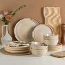 Stoneware Dinnerware Sets for 4, 12-Piece Scratch Resistant Plates and Bowls Set, Dishwasher and Microwave Safe Ceramic Dishes Set, Ribbed, Sculpted Dune