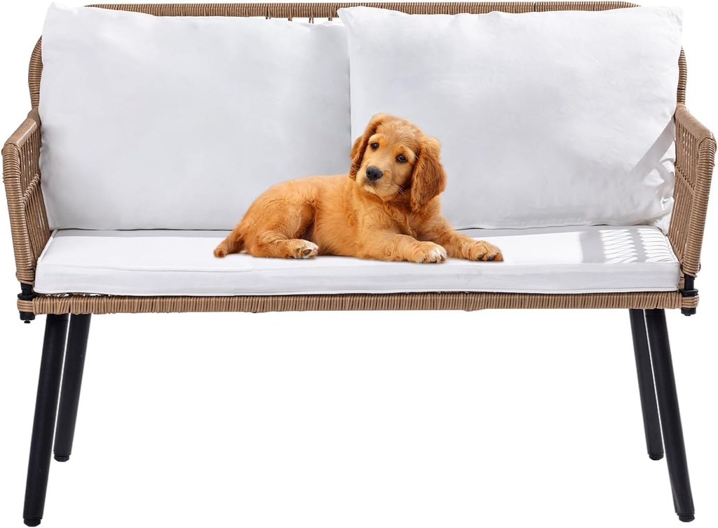 Homsido 41'' Outdoor Patio Loveseat,Patio Furniture Small Boho Outdoor Rattan Woven 2-Seat Chairs Wicker Sofa Garden Conversation Balcony Chair for Yard,Pool or Backyard, Porch