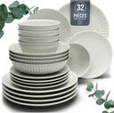 Stoneware Dinnerware Set for 8 People HYGGE 32-Piece - Elegant Scandi Design - Premium Dish Set - Bowl and Plate Set - Tableware for 8 People in a Ribbed Design - Pure Living in Beige