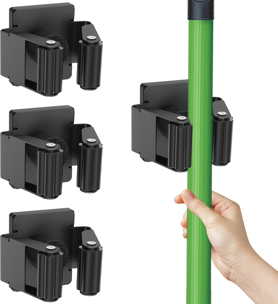 4 Pack Strong Magnetic Mop Broom Holder, Heavy Duty Magnetic Broom Mop Hanger for Cleaning Tools, Wall Mounted Mop Broom Holder for Laundry Garage Kitchen Workshops Shed