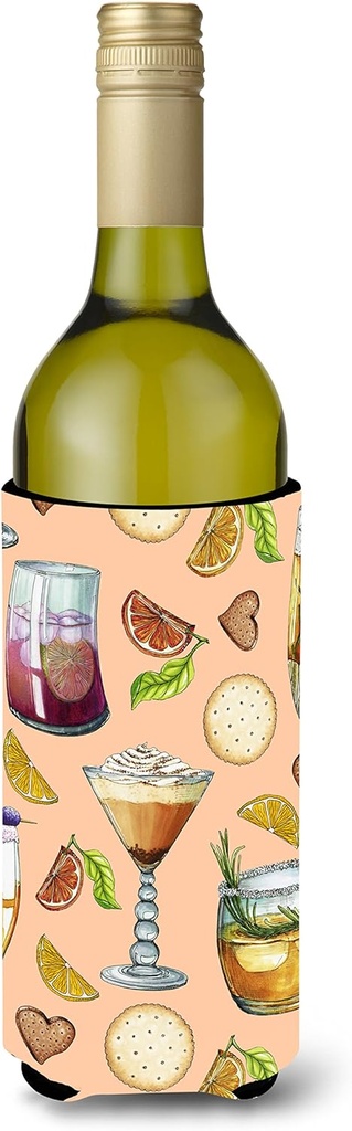 Caroline's Treasures BB5200LITERK Drinks and Cocktails Peach Wine Bottle Hugger Bottle Cooler Sleeve Hugger Machine Washable Collapsible Insulator Beverage Insulated Holder