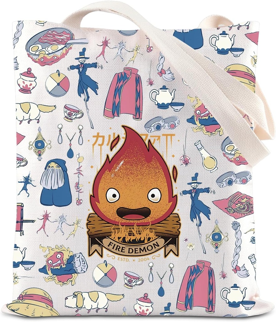 TGBJE Calcifer Tote Bag Anime Calcifer Gift Japanese Anime Gift Movie Character Inspired Shoulder Bag Anime Fire Gift
