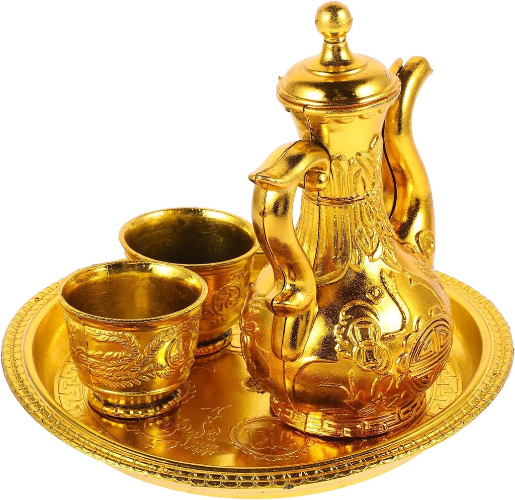LUOZZY Buddhist Water Offering Cup Set Golden Buddhist Prayer Cups with Kettle Holy Buddhist Kettle and Communion Goblet for Buddha Prayer Supplies