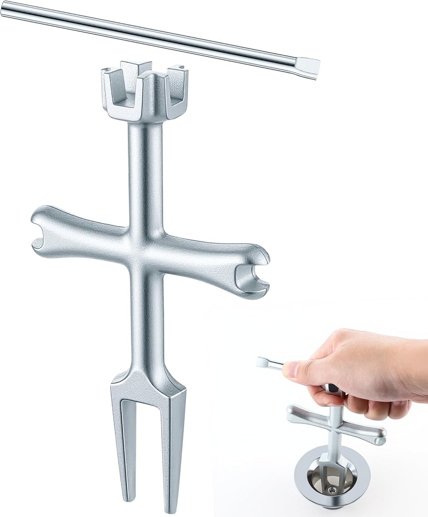 Enhon 4 Sided Drain Strainer Wrench with Sliding Handle for Bath/Shower Sink Tool for Installing Removing Pop Up Plugs, Basket Drains and Closet Spuds