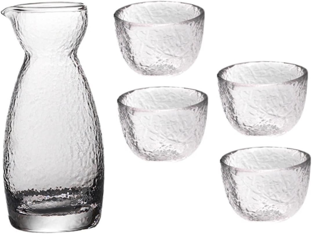 DECHOUS 1set Japanese Style Sake Set Wine Pot and Cup Kit for Sake Lovers for Parties and Special Occasions Elegant Hammered Design for Drinks and Festivities
