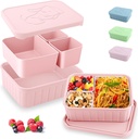 Bento Lunch Box for Kids-Reusable Silicone Kids Bento Box Lunch Container Leakproof Lunchbox Meal Prep Food Storage Containers with 3 Removable Compartments–Dishwasher Safe/BPA Free/Portion Control
