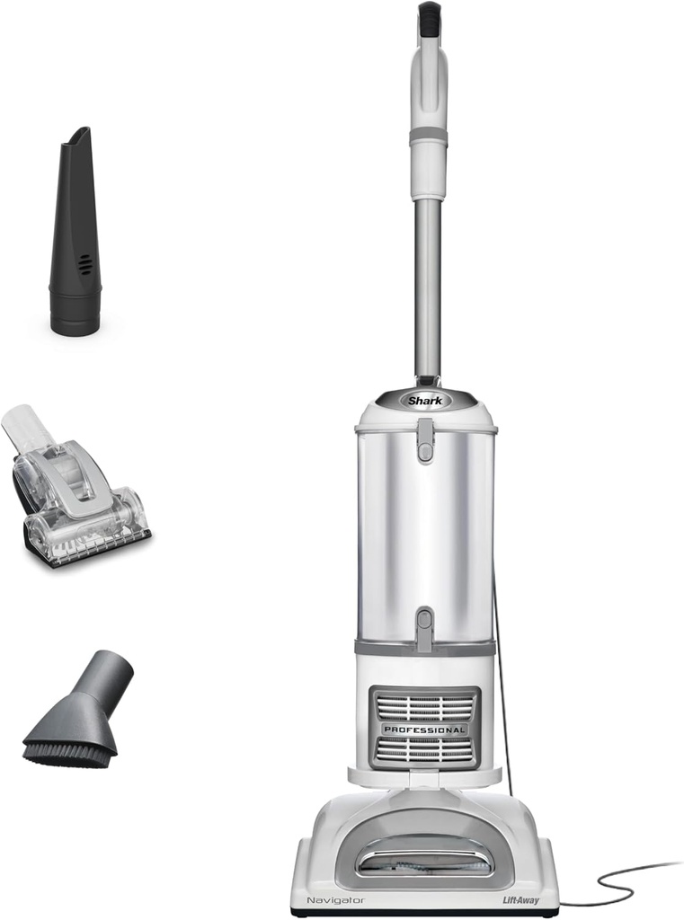 Shark | Upright Vacuum Cleaner | Navigator Lift-Away | Swivel Steering | HEPA Filter | Vacuum for Pet Hair | Crevice Tool & Dusting Brush Included | For Carpets & Hard Floors | White/Silver | NV356E