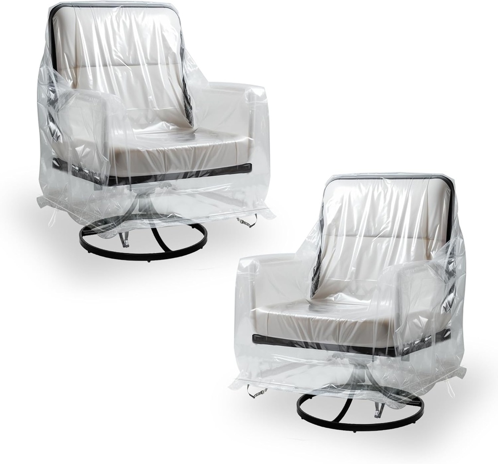 Transparent Patio Swivel Chair Covers 2 Pack, Waterproof Clear PVC Outdoor Furniture Covers with Silver Edge, Front Buckle & Drawstring for Secure Fit, 33" W x 35" D x 38.5" H