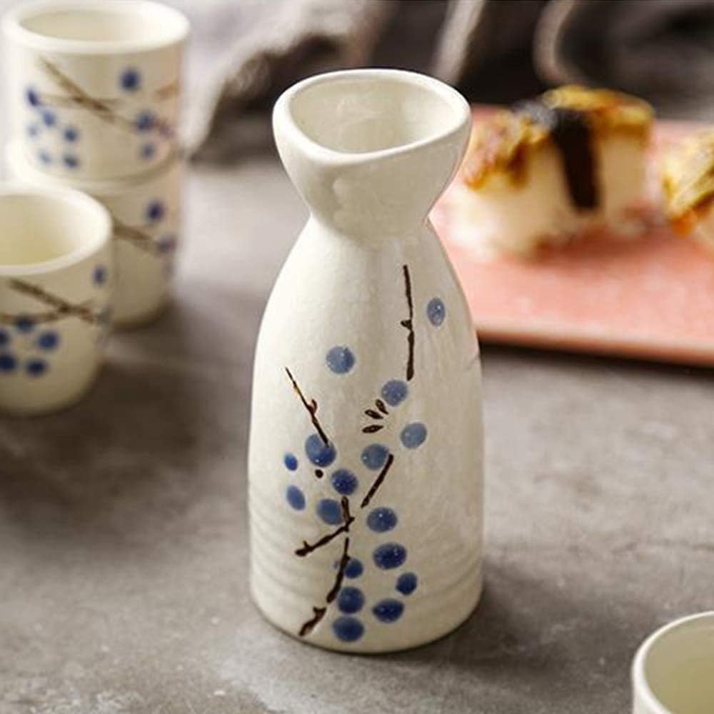 Sake Set Pottery 5 Piece Sake Cup Set Hand Painted Design Porcelain Pottery Ceramic Cups Crafts Wine Glasses,White Pink