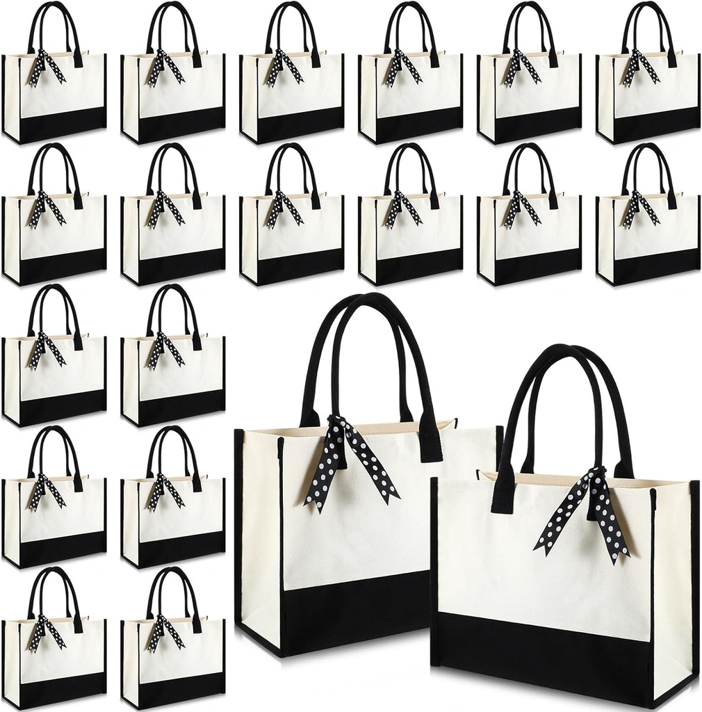 Saillong 20 Pcs Canvas Tote Bag Bulk Initial Women Gift 15.7 x 11.8 x 6.7 Inches Sublimation Personalized Blank Shopping Tote with Handle Grocery Bag for Wedding Bridesmaid, Birthday, White Black