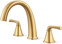 Brushed Gold Roman Tub Faucet, Solid Brass Bathtub Faucet Set with Valve, 2-Handle Widespread Deck Mount Bathtub Faucets 3 Hole, High Flow Bath Tub Faucet Set with Hot & Cold Supply Lines
