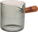 OUNONA Heat Resistant Glass Coffee Milk Frothing Pitcher with Wooden Handle Mini Measuring Cup for Espresso Cream Syrup Dispensing and Easy Clean Milk Creamer Dispenser for Kitchen and