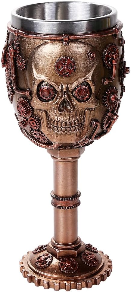Pacific Giftware Steampunk Gear Head Skull Goblet Wine Chalice 7oz Wine Cup