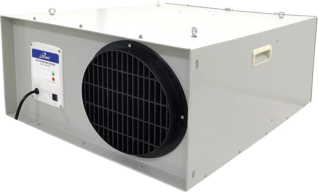 iLIVING ILG8AF8000 3-Speed Air Filtration System Fan with Remote, Hanging or on Wheels Filter for Garage Air Cleaner, Shop Dust Collector, and Woodworking Station, 1025 CFM
