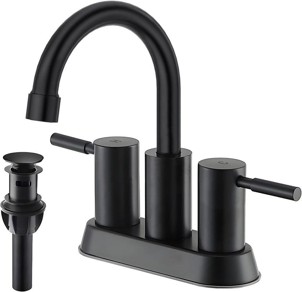 IKEBANA Black Bathroom Faucet,2 Handle Stainless Steel Bathroom Sink Faucet,Modern 360° Swivel Spout Lavatory Faucet Lead-Free Faucet for Bathroom Sink with Pop Up Drain and Water Supply Lines