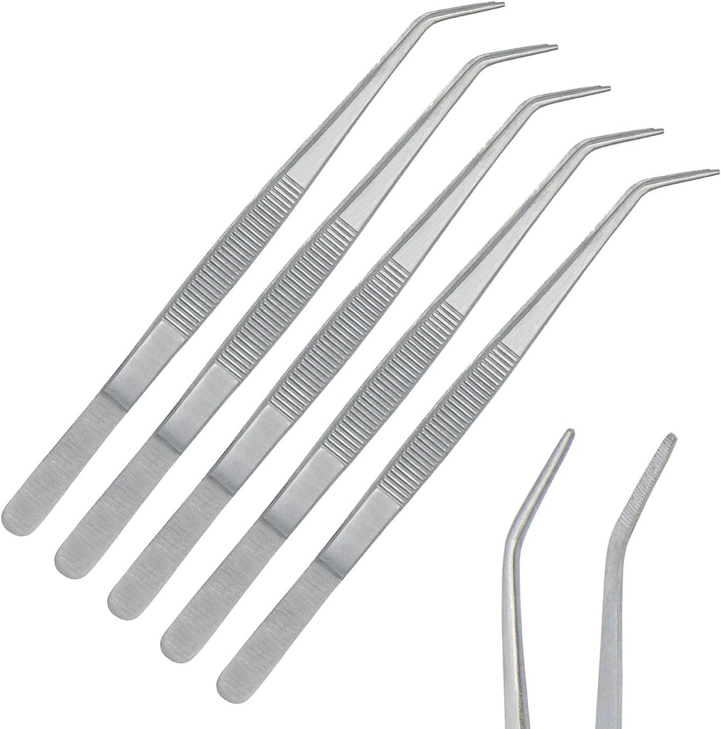 Stainless Steel Tweezers, with Curved Serrated Tip Multipurpose Tweezers Sewing Machine Tweezers Forceps for Craft Repairing (5)