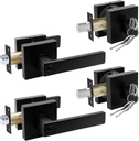 Karlstone 2 Pack Heavy Duty Black Door Handle Sets Front Door Lock Set Black Lever and Single Keyed Square Deadbolt Combination Set, Matte Black(Keyed Alike)