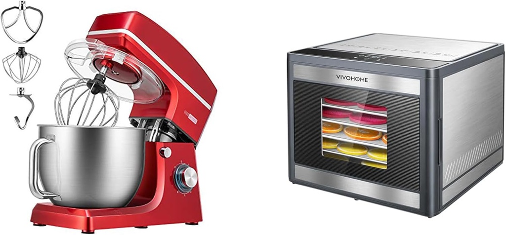 VIVOHOME 660W 6-Speed 7.5 Qt Tilt-Head Kitchen Electric Stand Mixer with Beater, Dough Hook, Whisk and Egg Separator and 6-Tray Stainless Steel Electric Food Dehydrator with 48H Timer & Temp Control