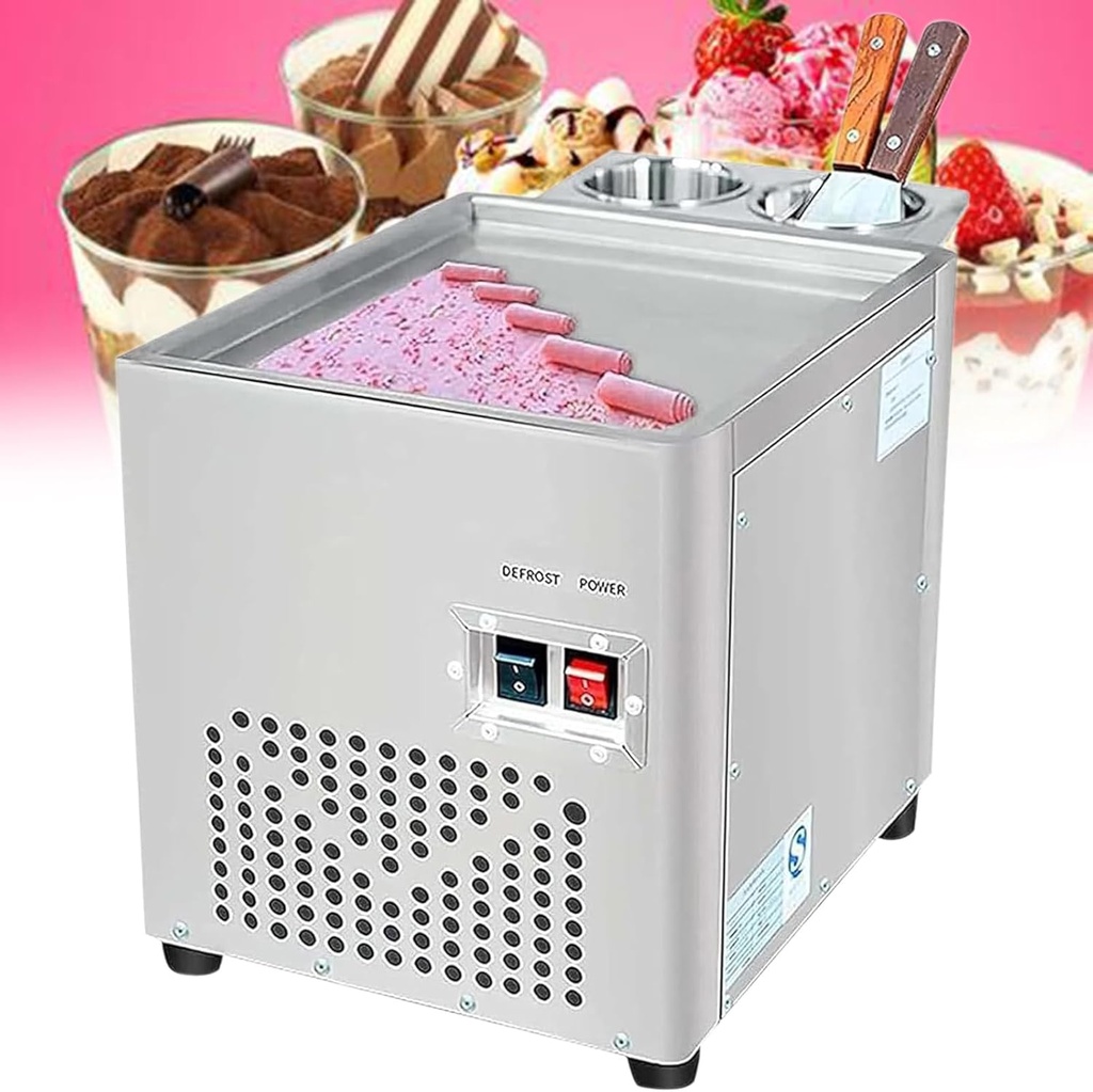Electric Ice Cream Roll Maker, Commercial Rolled Yogurt Ice Cream Machine, Stainless Steel Stir-Fried Ice Pan, Yogurt Cream Machine for Bars, Cafes, Dessert Shops