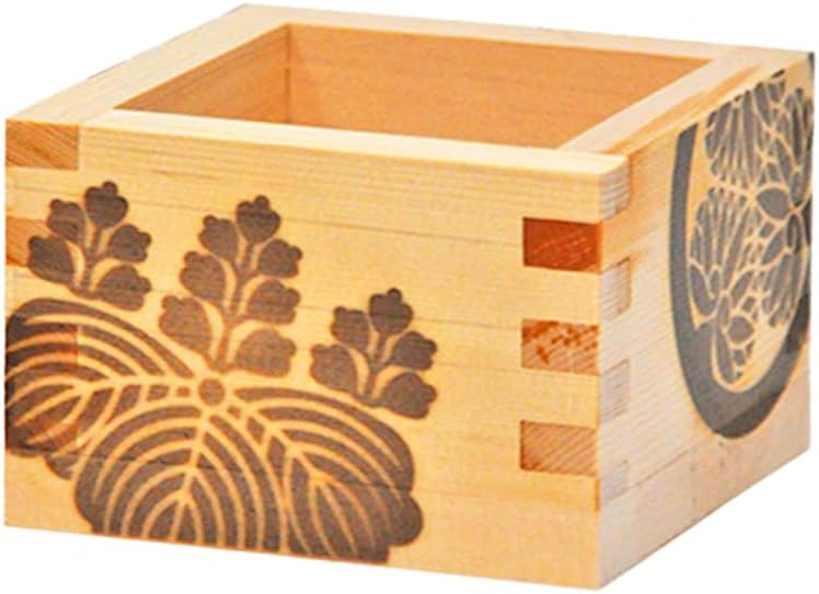 SAKE Masu Cup – Japanese Hinoki Cypress Wooden Sake Cup with Family Crest Design – Made in Japan