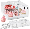3 Pack Bento Cake and Cupcakes Box with Gift Ribbon, Clear Window 1+5 Combination Bento Boxes, 6 Holes Fit 5 Cupcake Containers and 1 Mini Cake(4-5in) for Birthday Party Baking Supplies