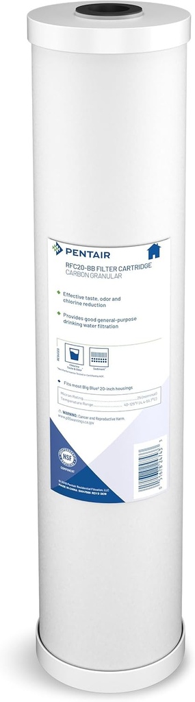 Pentair Pentek RFC-20BB Big Blue Carbon Water Filter, 20-Inch, Whole House Heavy Duty Radial Flow Carbon Replacement Cartridge with Granular Activated Carbon (GAC) Filter, 20" x 4.5", 25 Micron