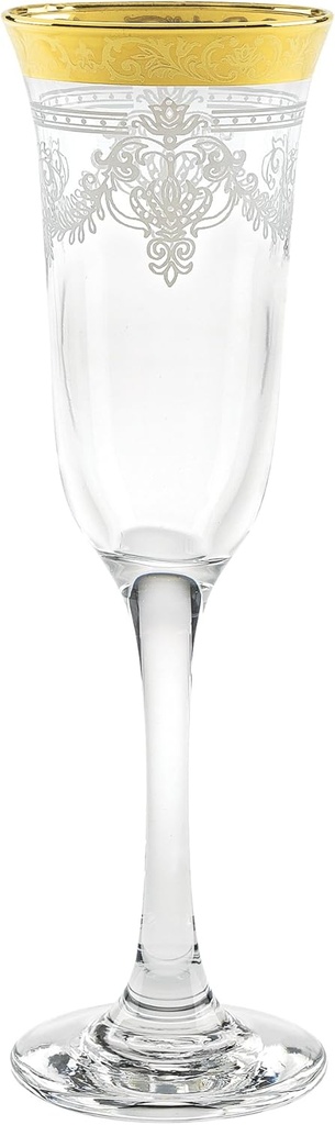 Lorren Home Trends Flutes Set of 6 Stencil Pattern and Gold Band, One Size, Clear